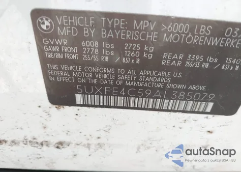 2010 BMW X5 xDrive30I z USA, uszkodzony, nr VIN 5UXFE4C59AL385079